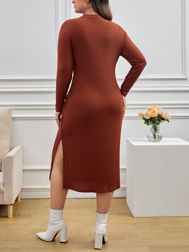 Plus Size Hollow Out & Rib Texture & High Side Slits Dress
