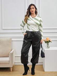 SHEIN Essnce 大碼紮染T恤 - 綠色 - 查看 5