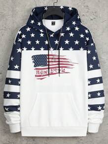 Manfinity Homme 男士旗幟印花連帽衫 - 藍白色 - 查看 6