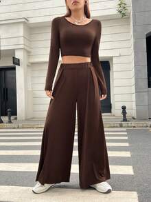 SHEIN EZwear Conjunto De Dos Piezas - Marrón - Ver 4