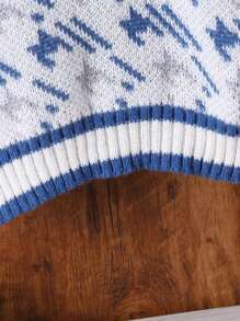 SHEIN Young Boy Houndstooth Pattern Striped Trim 2 In 1 Sweater - Blue and White - View 6