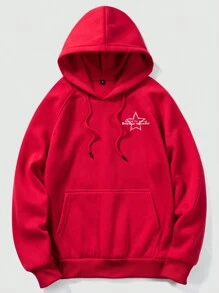 ROMWE MEN Goth Guys Star & Slogan Graphic Raglan Sleeve Drawstring Thermal Lined Hoodie - Red - View 2