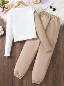 Teen Girl Two Tone Tee & Flap Pocket Pants - Multicolor - View 2