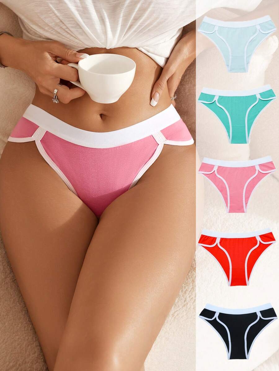 SHEIN Women's Color Block Briefs,5 Pcs - Multicolor - View 1