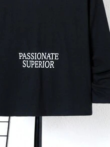 SHEIN Tween Boy Slogan Graphic Mock Neck Tee - Black - View 5