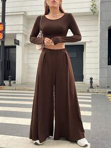 SHEIN EZwear Conjunto De Dos Piezas - Marrón - Ver 5