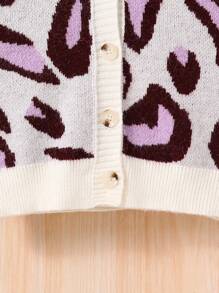 SHEIN Tween Girl Leopard Pattern Drop Shoulder Cardigan - Mauve Purple - View 5