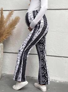 SHEIN Maternity Allover Print Adjustable Waist Flare Leg Pants