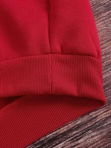SHEIN EZwear 聖誕圖案落肩袖運動衫 - 紅色 - 查看 7