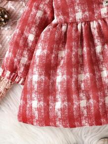 Vintage Plaid Coat For Baby Girls - Red - View 5