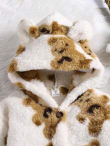 SHEIN 女大童小熊印花雙口袋3D耳朵設計連帽搖粒絨外套 - 彩色 - 查看 5