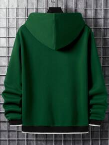 Manfinity Homme Nam Viền tương phản Đồ họa Chữ cái Túi kangaroo Dây rút Lót nhiệt Hoodie - Màu xanh lá cây đậm - Xem 2