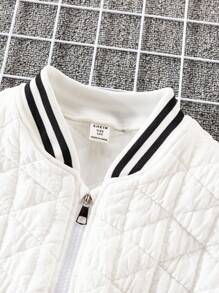 Boys' Casual Striped Diamond Patterned Jacket For Autumn And Winter - White - View 3