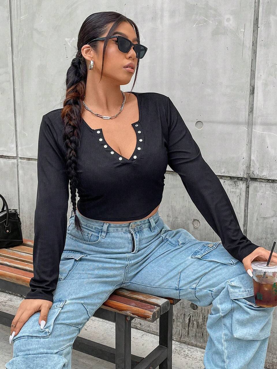 Plus Notched Neckline Crop Tee
