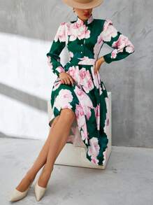 SHEIN Clasi 印花前紐扣襯衫洋裝 - 彩色 - 查看 5