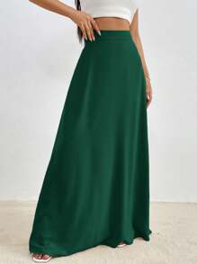 SHEIN Essnce Chất rắn Cao eo Thêm dài Váy - màu xanh lá - Xem 6