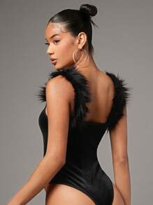 SHEIN BAE Fuzzy Trim Tank Bodysuit