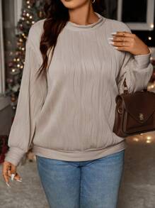 Calvaya 大碼素色落肩袖運動衫 - 杏色 - 查看 3