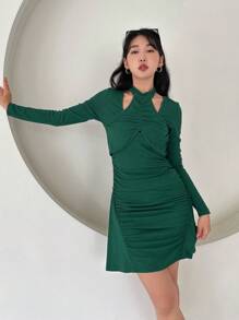SHEINNeu Vestido De Mujer Con Pliegues Y Aberturas Huecas