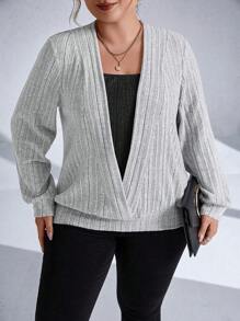 SHEIN LUNE 大尺寸二合一裹身運動衫 - 黑色 - 查看 6