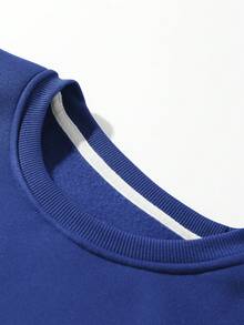 Men Oil Painting & Slogan Graphic Thermal Lined Sweatshirt - Blue - View 3