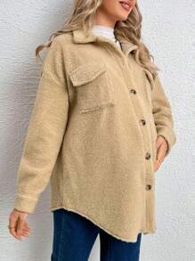 SHEIN Maternity Flap Pocket Drop Shoulder Teddy Coat - Apricot - View 7