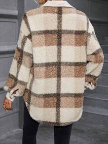 SHEIN LUNE In kẻ sọc Thả vai Áo khoác Teddy - Nhiều màu - Xem 2