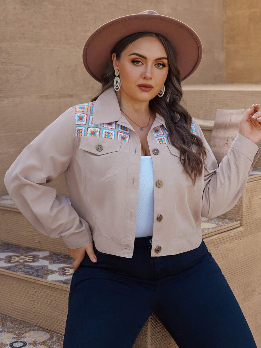 SHEIN VCAY 大碼幾何印花翻蓋細節夾克 - 彩色 - 查看 1