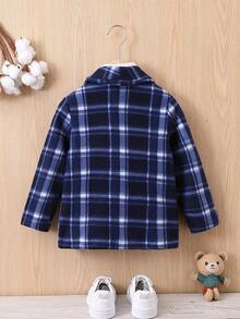 SHEIN Young Boy Plaid Shawl Collar Open Front Coat Without Sweater - Blue - View 2