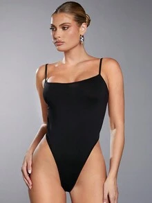 SHEIN BAE Solid Criss Cross Backless Cami Bodysuit - Black - View 3