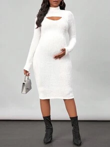 SHEIN Thai sản Rỗng Sang trọng Đầm - trắng - Xem 5