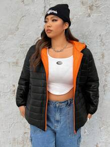 SHEIN EZwear Abrigo Con Capucha De Talla Grande Con Cremallera Y Acolchado - Multicolor - Ver 1