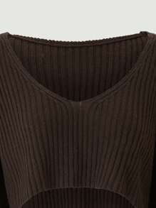 SHEIN Unity Falda tejida con suéter de hombros caídos - Café integral - Ver 4