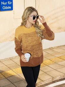 GENKIRA Colorblock Drop Shoulder Knit Pullover Fall Winter Sweater - Multicolor - View 5