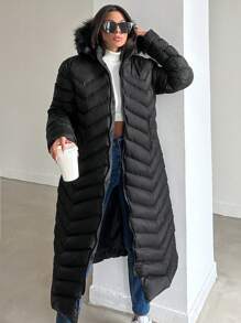 EURMUSE Women's Long Hooded Winter Coat - Black - View 6