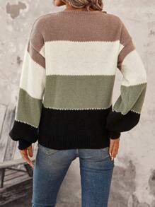SHEIN LUNE Color Block Drop Shoulder Sweater - Multicolor - View 2