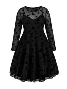 Calvaya Hơn In bướm Váy lưới che phủ - màu đen - Xem 1
