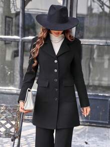 SHEIN BIZwear 西裝領翻蓋口袋花呢外套 - 黑色 - 查看 4