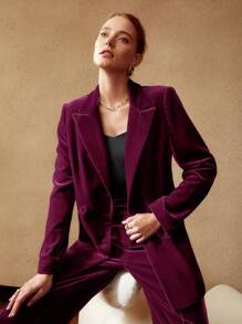 MOTF PREMIUM DOUBLE-BREASTED VELVET BLAZER - Burgundy - View 4