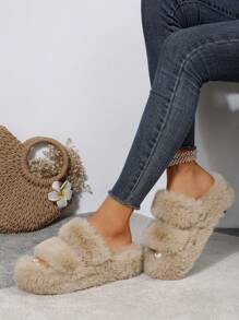 Của phụ nữ Dày Đế Giày cao gót Sữa Màu trà Thời trang Lông Dép đi trong nhà Trong nhà & Ngoài trời - Màu be - Xem 4