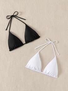 SHEIN Swim 2 Piezas/set Top De Bikini De Cuello Halter Para Mujer
