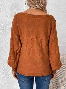 SHEIN 孕妇装船领蝙蝠袖毛衣，冬季 - 鏽棕色 - 查看 3