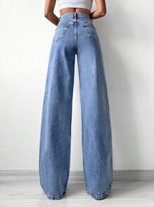 RueChic High Waist Wide Leg Jeans - Light Wash - View 2