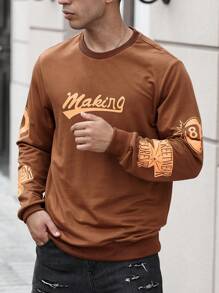 Manfinity Homme Men Letter Graphic Sweatshirt - Brown - View 3