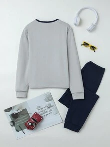 Thiếu niên con trai Đồ họa Chữ cái Túi mặt trước Bộ PJ - Nhiều màu - Xem 2