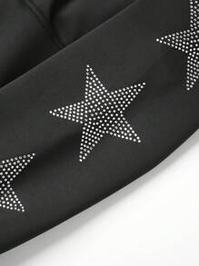 Manfinity Homme Men Rhinestone Star Pattern Zip Up Hooded Jacket Without Tee, Vacation, Long Sleeve, Zipper Jacket, Friends, Black Zip Up Hoodie Men, Men Graphic Hoodies, Designer Hoodies Men, Men Outerwear Co Ords - Black - View 4