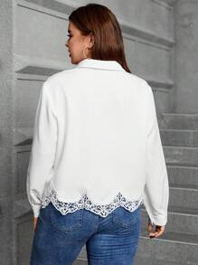 SHEIN Clasi Plus Guipure Lace Trim Shirt - White - View 2