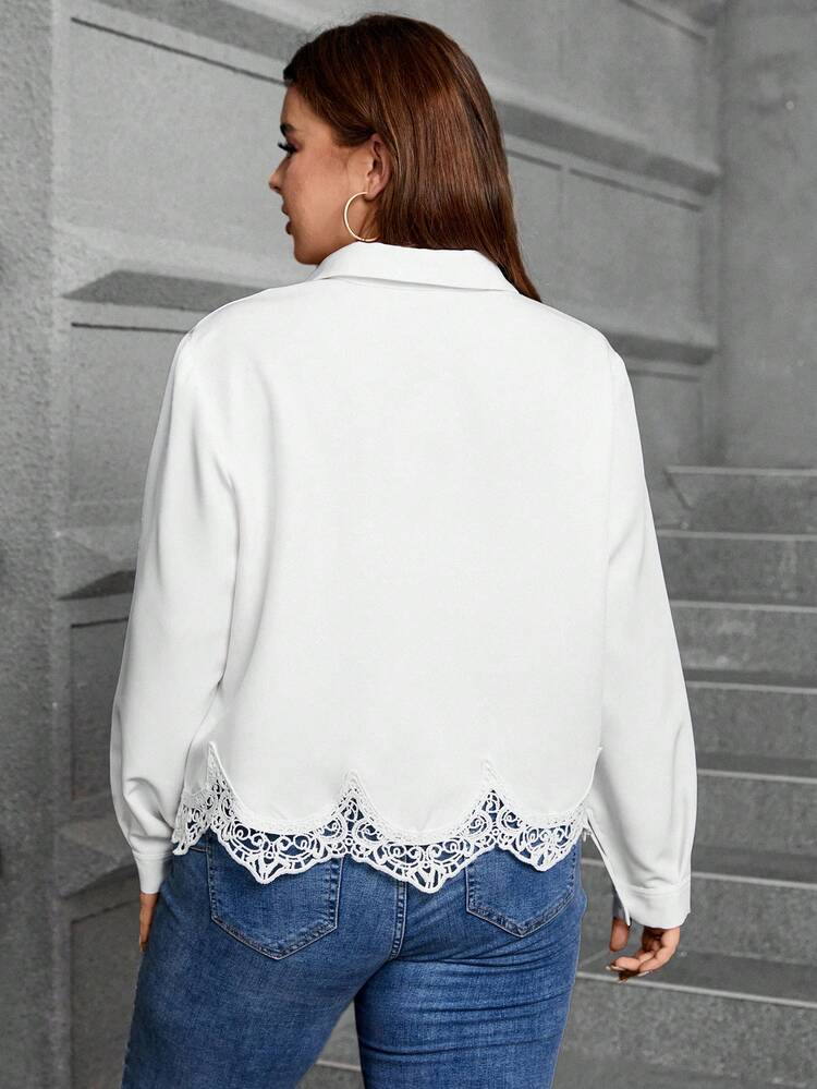 Plus Guipure Lace Trim Shirt