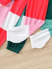 SHEIN Tween Girl 2pcs Colorblock Hooded Sweatshirt & 2pcs Sweatpants