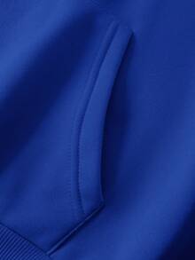 SHEIN EZwear 加大码刺绣爱心图案袋鼠口袋落肩抽绳卫衣 - 寶藍色 - 查看 7